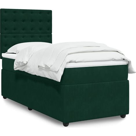 Cama box spring con colchón terciopelo verde oscuro 80x200 cm (1/5)