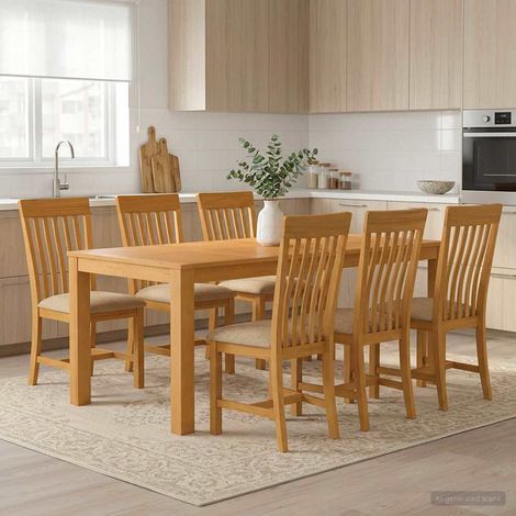 vidaXL Ensemble de salle à manger 7 pc Beige Bois de chêne massif (1/5)
