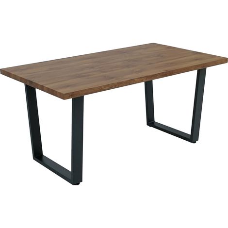 Table à manger design industrielle 160x90 cm MDF aspect noyer et métal 040009280 (1/5)