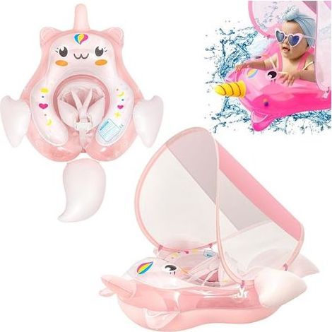 Babyschwimmring mit Sonnenschutz und Sicherheitssitz (3 bis 24 Monate) — Aufblasbarer Schwimmring für Babys und Kleinkinder — Kinderpoolzubehör (1/5)