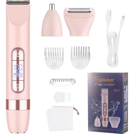 Rasoir électrique Hatteker pour femmes, épilateur, tondeuse nez et oreilles, tondeuse visage 4 en 1 étanche, rechargeable rose-AquaForge (1/5)