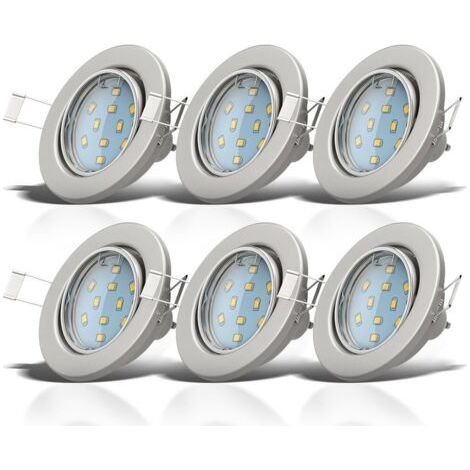 B.K.Licht Lot de 6/10 spots LED encastrables orientables nickel mat ou blanc Ø68mm avec ampoules GU10 3W 250lm 3000K lumière blanc chaud IP23 design moderne pour salon cuisine couloir (1/5)