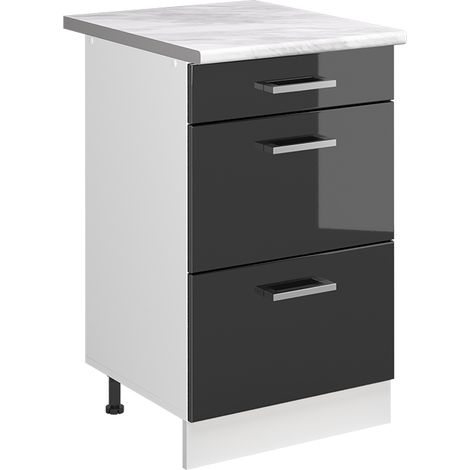 Mobiletto base per cucina R-Line, Antracite lucido/Bianco, 50 cm piano di lavoro Marmo, Vicco (1/5)