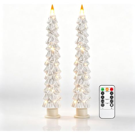 2 Bougies LED Sapin Blanc, Bougies Sans Flamme avec Guirlande de Cuivre, Fonctionnant sur Piles  pour Décoration de Noël [Classe énergétique A+++] (1/5)