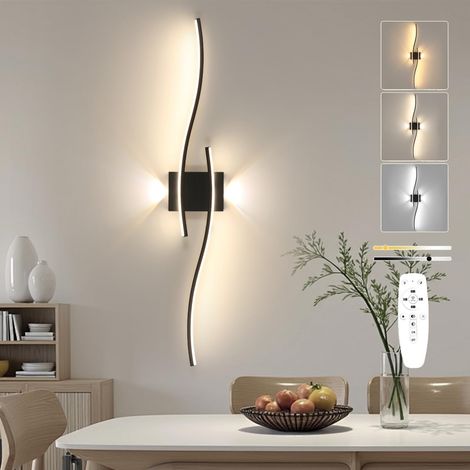 Applique Murale Intérieure, 89 cm 29W Lampe Murale LED Dimmable avec Télécommande, 3000K-6500K, Luminaires Murale LED Longue pour Chambre à coucher Salon Escalier Cuisine Corridors, Noir (1/5)