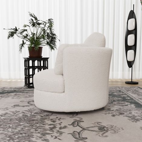 Fauteuil moderne en similicuir d'agneau ivoire, avec 3 coussins individuels et un rembourrage d'assise très élastique – fauteuil de lecture confortable pour le salon, la chambre et le bureau.