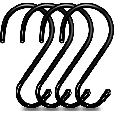 Lot de 4 grands crochets en S robustes de 15 cm avec revêtement en caoutchouc noir pour accrocher, crochets en S antidérapants pour cuisine, salle de bain, chambre à coucher, bureau (1/5)