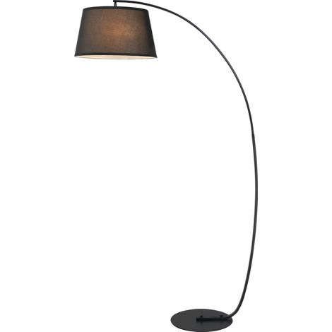 Lampadaire incurvé avec abat-jour en tissu, base ronde, métal, 105 cm (L) x 47 cm (l) x 190 cm (H), noir (1/5)