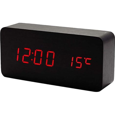 Horloge numérique en bois - Réveil LED multifonctionnel avec affichage de l'heure, de la date et de la température (1/4)