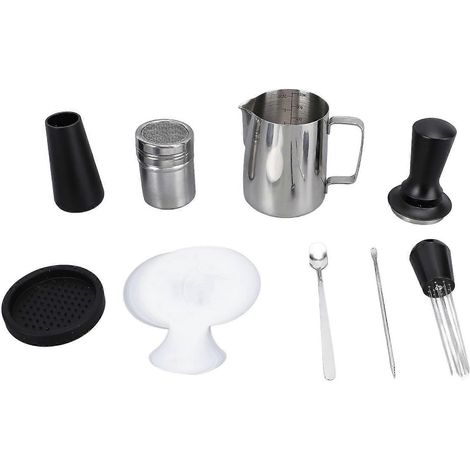 Milchaufschäumkännchen und Pulver-Kaffee-Shaker-Set aus Edelstahl 304 mit Dekorationsschablonen für Kaffee