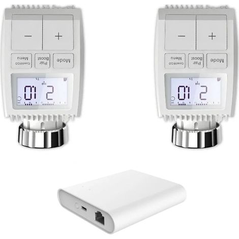 Kit 2 Têtes Thermostatiques Connectées Écran LCD + Passerelle Zigbee Ethernet - SILAMP (1/5)