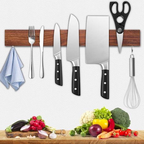 Magnetleiste Messer 40cm Walnuss Haken Magnet Halter inkl. Montagematerial (1/5)