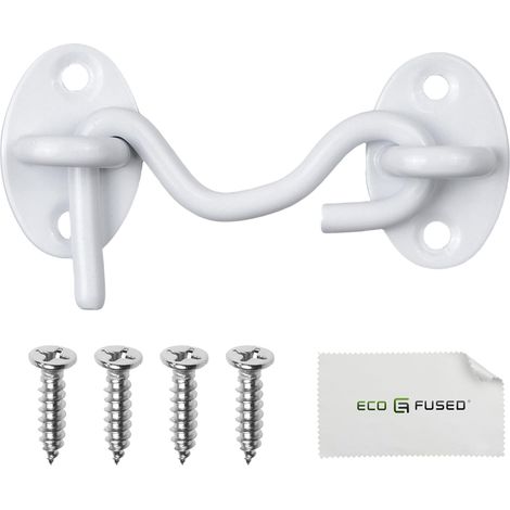 3-inch Crochet et œillet Robustes - 1x Serrure de Porte de Grange (Blanc), 4x Vis de Montage - Crochets en acier inoxydable enduit avec de poudre pour des portes, des fenêtres (1/4)
