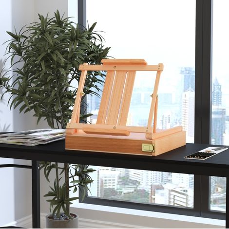 Caballete de taller plegable de madera de haya con cajón, natural, 42 x 36 x 12,5 cm (1/5)