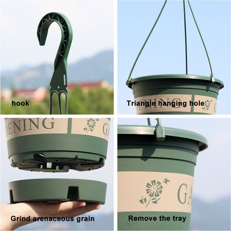 Pot suspendu de jardin en plastique, pot de fleurs suspendu avec crochet pour plantes extérieur (1/5)