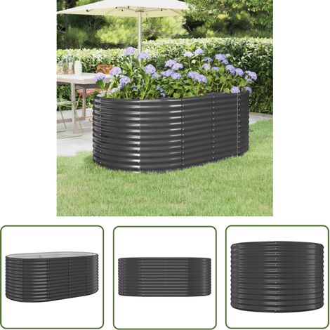 The Living Store Lit surélevé de jardin Acier enduit de poudre Anthracite - Jardiniere Surélevée - Bac À Fleurs - Pot De Fleurs Extérieur - Décoration Jardin - Plante Extérieure (1/5)