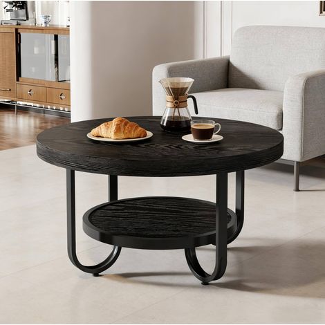 Runder Couchtisch 79,8 cm schwarz, 2 Ebenen, MDF und Metall, mit Ablage MEUBLIV (1/5)