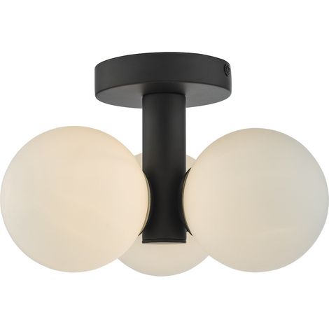 Blake Triple Globe 3 Lumière Semi Flush Matt Black Opal Glass (1/5)