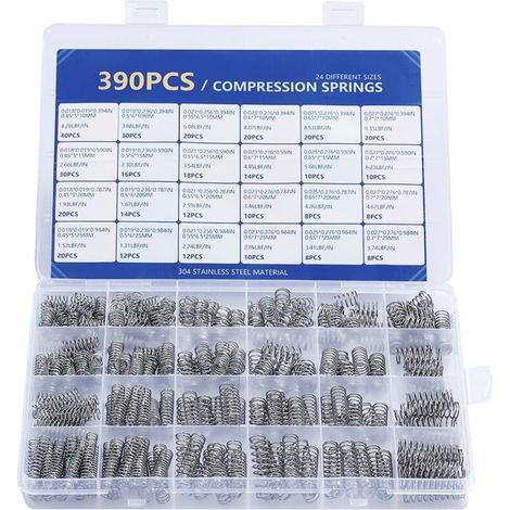 Kit de ressorts de compression 390 pièces – Acier inoxydable 304 – 24 tailles différentes – Boîte de rangement avec étiquettes (1/5)