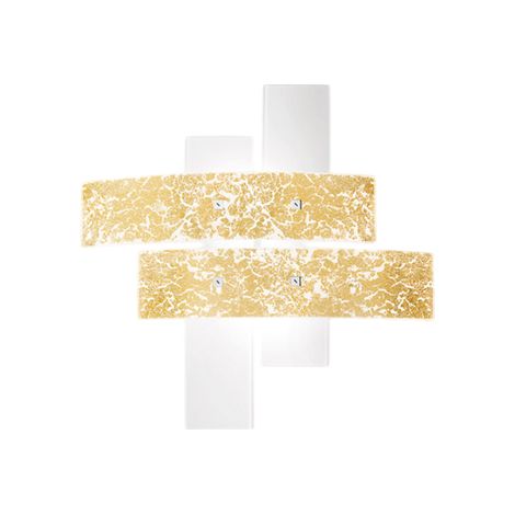 Petit plafonnier Lara verre blanc, feuilles or, 50x50cm, 2xE27 max 52W, design moderne, ampoules non incluses, IP20