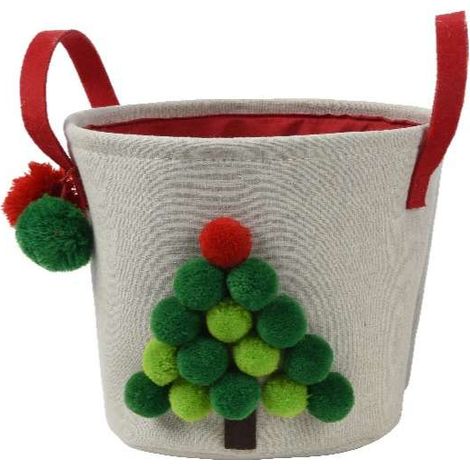 Cesta con Manici - Con Pompon e Disegno Albero di Natale 18x14 cm (1/2)