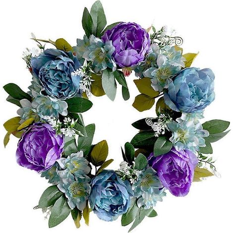 Couronne de fleurs bleues et violettes de style européen, décoration à suspendre à la porte
