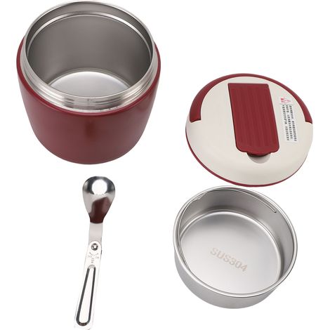 Boîte Aliments Isotherme Sous Vide 304 Inox Thermique – Déjeuner Soupe Container 12 Heures Garde Chaud Bureau Voyage Pique-Nique Bordeaux 1.5L (1/5)