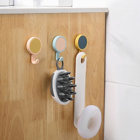 Crochets de salle de bain résistants et sans clous, fixation murale, crochets adhésifs sans trace, crochets pour vêtements, crochets rotatifs multifonctionnels pour masques, jaune brûlé + rose clair ( (1/5)