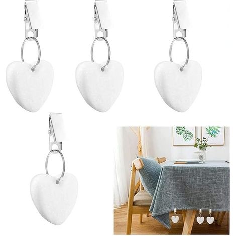 Lot de 10 poids de nappe avec clips pour intérieur ou extérieur, maison, cuisine, fête de mariage, pique-nique, blanc, marbre (forme de cœur) (1/5)