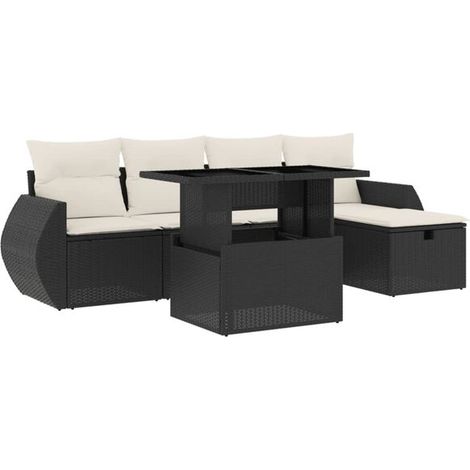 Ensemble de Meubles de Jardin en Rotin 6 Pièces avec Coussins Noirs (1/5)