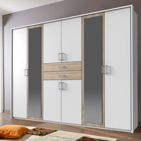 Kleiderschrank 273cm in weiß und Eiche DUNMORE-43, inkl. Passepartout (1/2)