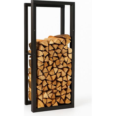 Kaminholzregal Brennholzregal Pulverbeschichteter Stahl, 40×25×100 cm, Schwarz matt 120 kg Tragkraft Feuerholzregal Kaminholzhalter