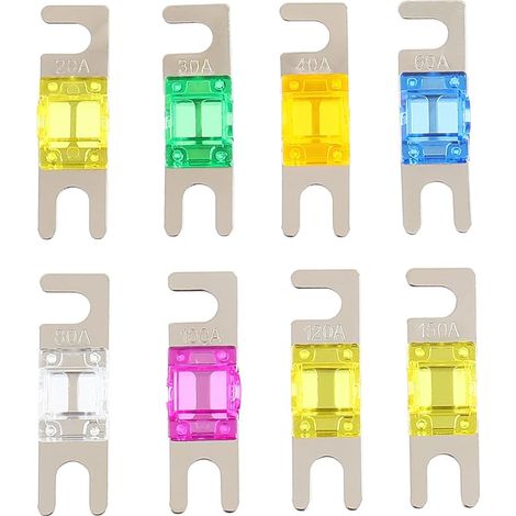 Lot de 8 mini fusibles ANL 20 A, 30 A, 40 A, 60 A, 80 A, 100 A, 120 A, 150 A pour système audio et vidéo de voiture (1/4)