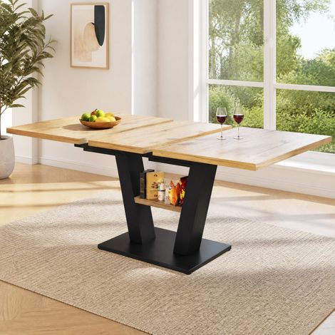 DESMIU Table de salle à manger extensible avec plateau coulissant, 6 à 8 personnes, pour cuisine et salon, MDF et métal, noir et naturel (1/5)