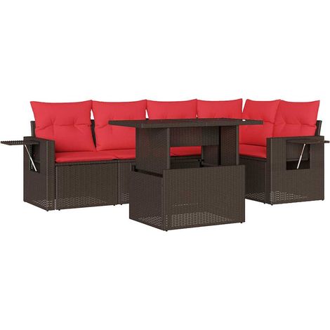 6-teiliges Gartensofa-Set mit Kissen, braun, Polyrattan vidaXL (1/5)