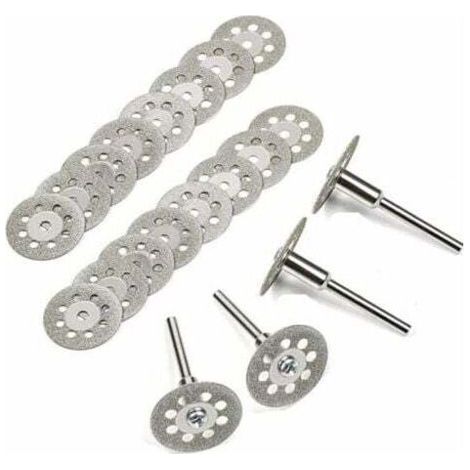 Disque Diamant de Coupe, 20Pcs 22mm Diamant Mini Disques à Tronçonner avec 4 Pièces Mandrins Tiges pour Disques Rotatifs pour Dremel outils rotatifs verre gemmes Disques de coupe Guazhuni (1/4)