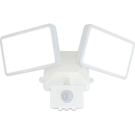 Projecteur LED avec détecteur de mouvement réglable, projecteur extérieur double tête, pour parcs, garages et entrées, blanc, en plastique, 26,5 x 16 cm (1/5)