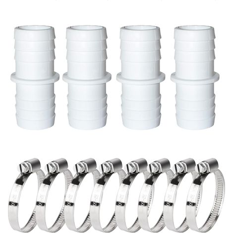 Lot de 4 Raccords de Tuyau Piscine 32 mm avec 8 Colliers de Serrage Inox, Adaptateur Tuyau Piscine, Connecteur de Tuyau pour Piscine Hors Sol et Pompe de Piscine (1/5)
