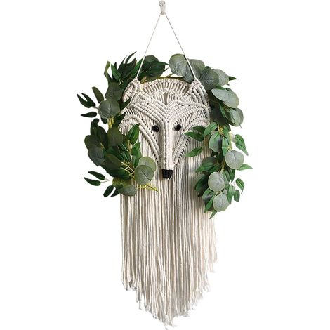 Tenture murale - tapisserie tissée, décor bohème Art textile inspiré de la nature avec des motifs d'imitation de plantes pour un salon de style rustique (1/5)