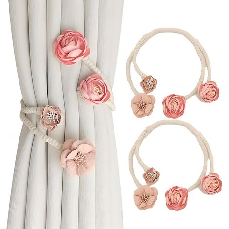 Lot de 2 embrasses bohème fleuries tressées à la main couleur rose ajustables accessoires décoratifs pour rideaux maison bureau et chambre (1/5)