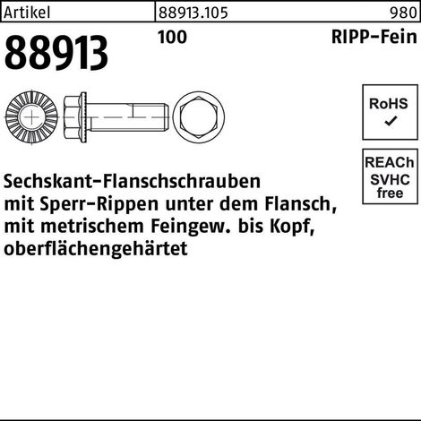 Sechskant-Flanschschraube Feingewinde VG M14x55 Stahl 10.9 blank m. Sperrrippen 50 Stk (1/2)