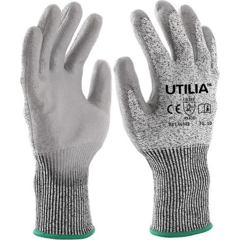 12PAIA GUANTI ANTITAGLIO IN NYLON/POLIURETANO Col. Grigio tg.10 (1/2)