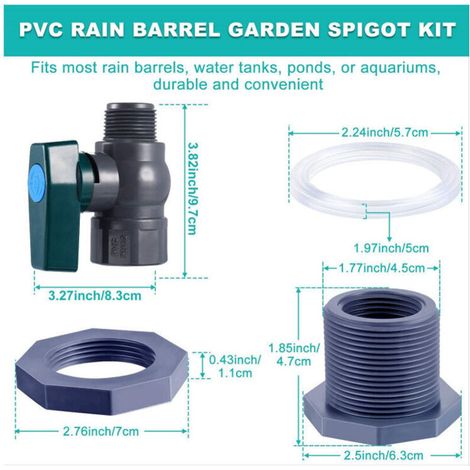Raccordement des réservoirs d'eau en PVC : robinet, récupérateur d'eau de pluie en PVC de 1 pouce avec raccord de cloison et adaptateur de tuyau (1 pouce) (1/2)
