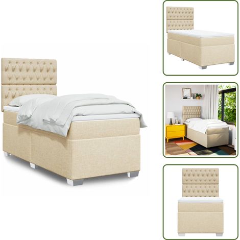 The Living Store Boxspringbett mit Matratze Creme 100x200 cm Stoff - Boxspringbett - Doppelbett - Cremefarbenes Bett - Bettsofa - Schlafsystem (1/5)