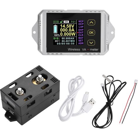 Voltmètre-Ampèremètre DC sans fil avec écran LCD couleur, testeur de puissance VAT-4300, mesure 0-400V et 0-300A, wattmètre portable pour surveillance énergétique. (1/5)