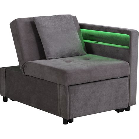Polsterbett Schlafsofa 3 in 1 Multifunktions-Schlafsofa, Leinenstoffsofa mit verstellbarer Rückenlehne, Die Armlehne verfügt über LED-Lichtleisten und USB-/Typ-C-Anschlüsse,Liegesofa für kleine Räume (1/5)