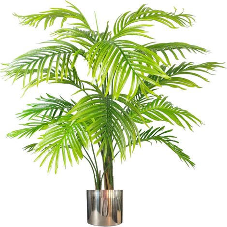 130cm Artificial Areca Palm Tree - Extra Large With Silver Metal Planter (1/4)