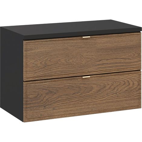Meuble suspendu sous vasque avec plan TALIA CASELLA noir et chêne 80 cm (1/5)