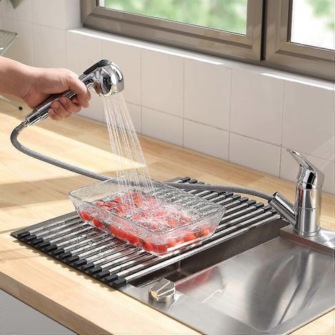 Cecipa Küchenarmatur mit Ausziehbrause und 2 Strahlarten in verchromtem Kupfer für Kalt- und Warmwasser (1/5)