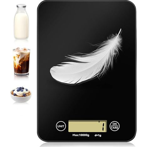 Balance de Cuisine, Balance Electronique Cuisine 10 kg - Mesure PréCise Jusqu'à 1g, Balances NuméRiques Avec éCran Lcd, Fonction Tare (Noir-10kg) (1/5)